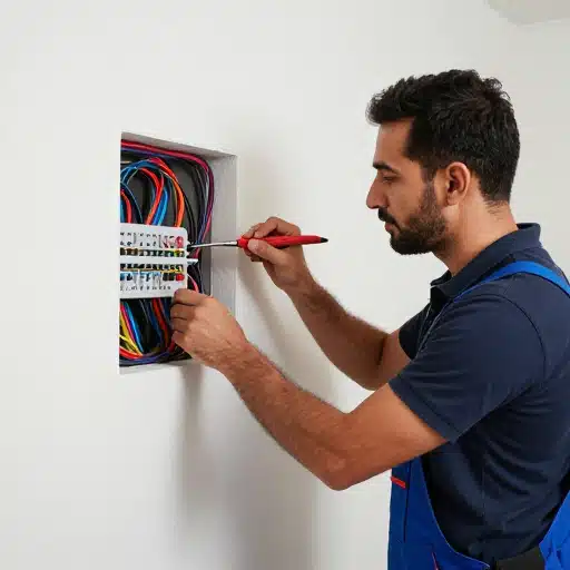 فني كهربائي محترف يعمل على إصلاح أعطال المنازل في الكويت