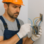 فني كهربائي يعمل على صيانة شبكة الكهرباء داخل منزل في الكويت