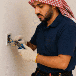 : فني كهربائي يقوم بإصلاح دائرة كهربائية داخل منزل في الكويت