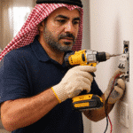 شعار شركة صيانة كهربائية أو عامل كهرباء في مقر شركة كهرباء في الكويت