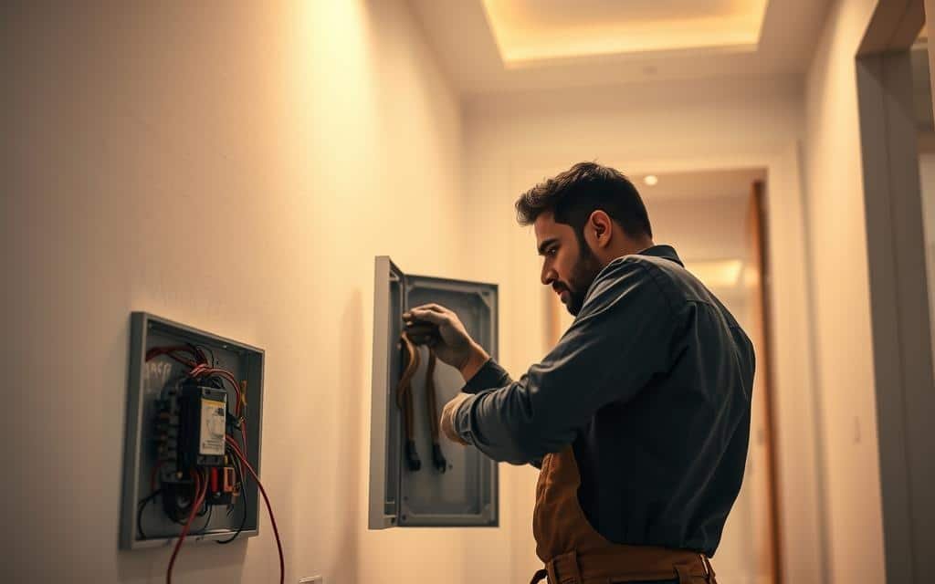 فني كهربائي يعمل داخل منزل في السالمية بالكويت