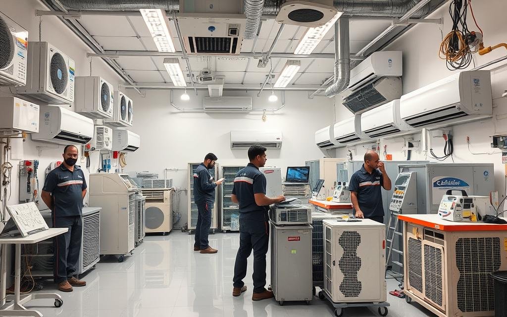 فني يستخدم جهاز فحص كهربائي حديث داخل منزل في جابر الأحمد