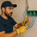 فني يقوم بإصلاح عطل كهربائي في منزل كويتي
