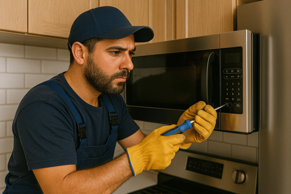 كهربائي يستخدم جهاز فحص كهربائي حديث داخل منزل بالكويت