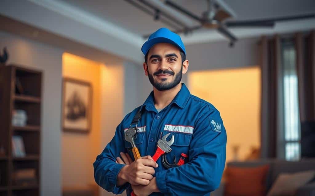 فني كهربائي يفحص لوحة توزيع داخل منزل في قرطبة الكويت